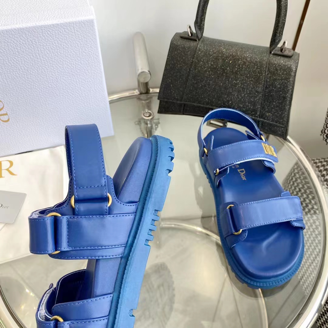 Dior Unisex Shoes DiorAct Sandal Royal Blue Lambskin Gold-Finish Metal DIOR Signature
