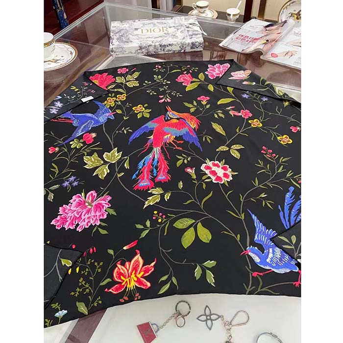Dior Women CD Dior Birds 90 Square Scarf Black Multicolor Silk Twill