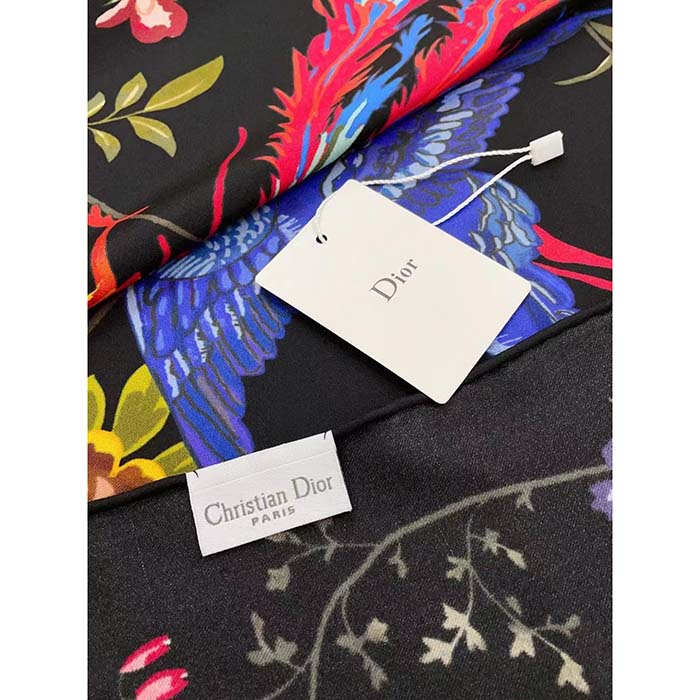 Dior Women CD Dior Birds 90 Square Scarf Black Multicolor Silk Twill