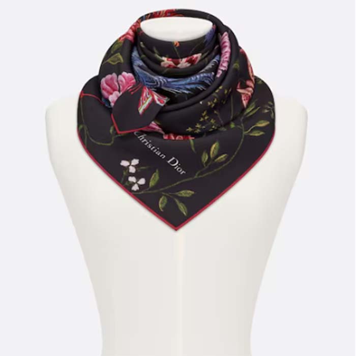Dior Women CD Dior Birds 90 Square Scarf Black Multicolor Silk Twill