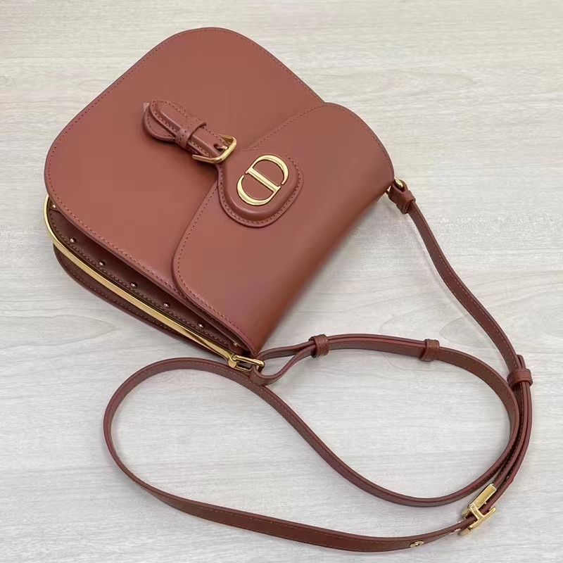 Dior Women CD Dior Bobby Frame Bag Cognac-Colored Box Calfskin