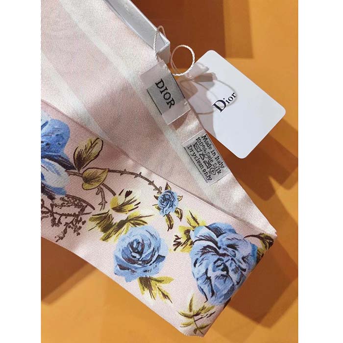 Dior Women CD Granville Mitzah Scarf Rose Des Vents Blue Silk Twill