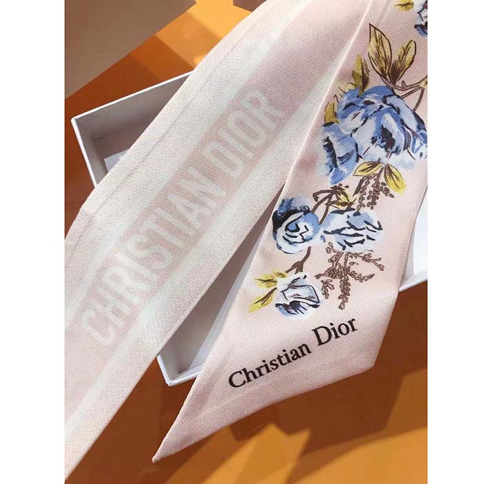 Dior Women CD Granville Mitzah Scarf Rose Des Vents Blue Silk Twill