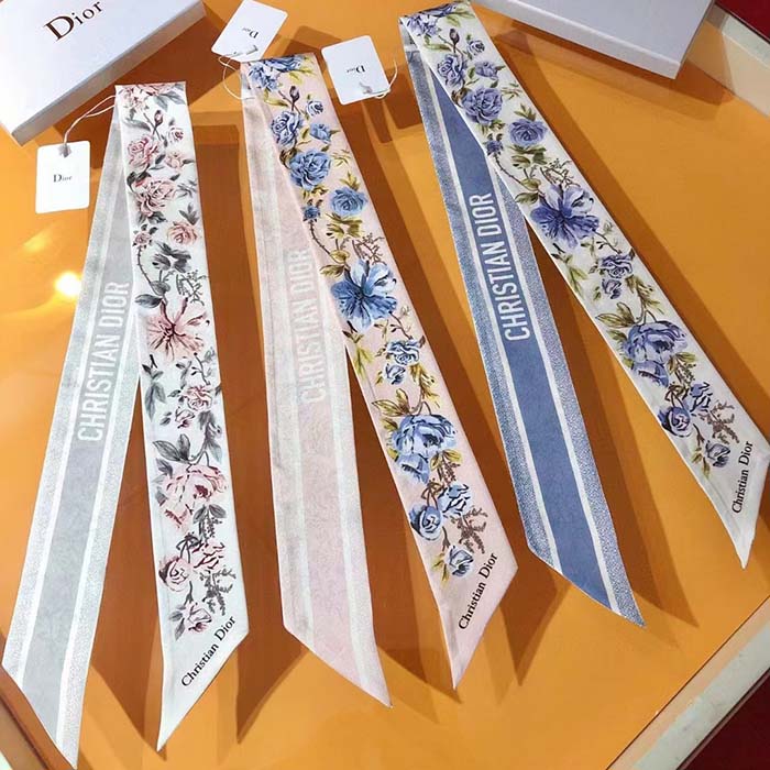 Dior Women CD Granville Mitzah Scarf Rose Des Vents Blue Silk Twill