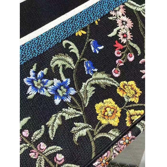 Dior Women CD Large Book Tote Black Multicolor Dior Petites Fleurs Embroidery