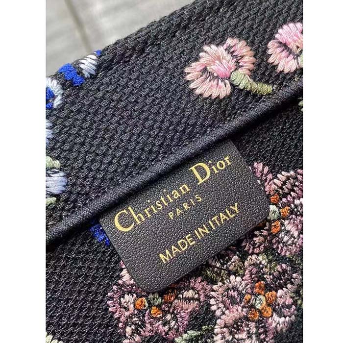 Dior Women CD Medium Book Tote Black Multicolor Dior Petites Fleurs Embroidery