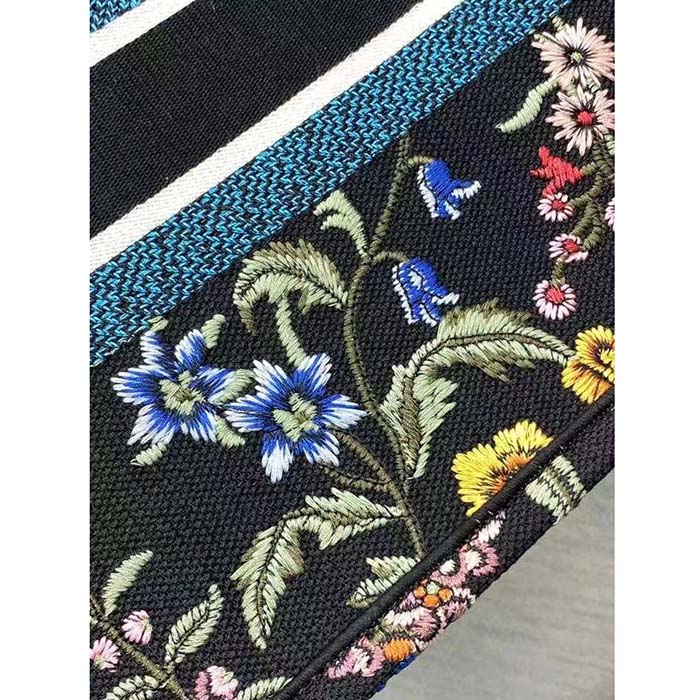 Dior Women CD Medium Book Tote Black Multicolor Dior Petites Fleurs Embroidery