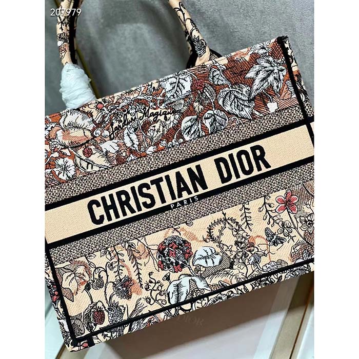Dior Women CD Medium Book Tote Powder Pink Jardin Magique Embroidery