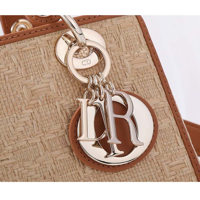 Dior Women CD Medium Lady Dior Handbag Natural Cannage Raffia