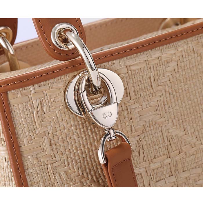 Dior Women CD Medium Lady Dior Handbag Natural Cannage Raffia