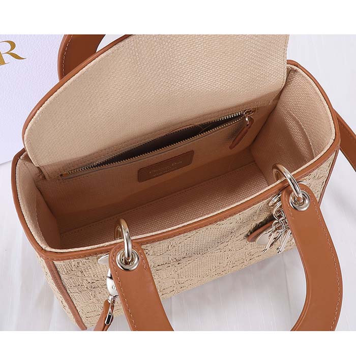 Dior Women CD Medium Lady Dior Handbag Natural Cannage Raffia