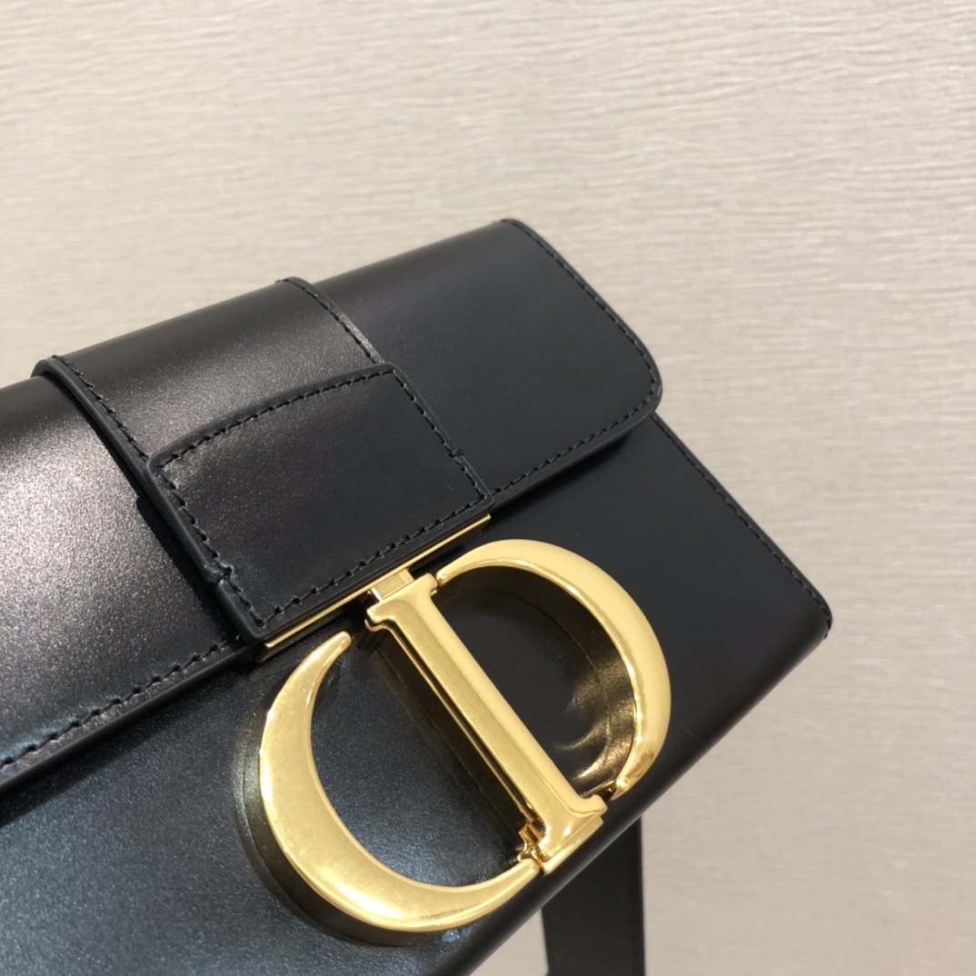 Dior Women CD Micro 30 Montaigne Bag Black Box Calfskin Flap Closure