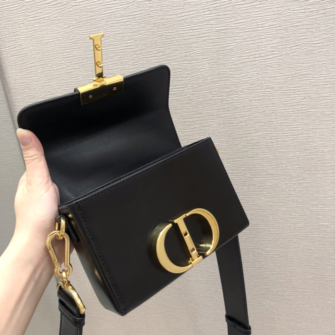 Dior Women CD Micro 30 Montaigne Bag Black Box Calfskin Flap Closure
