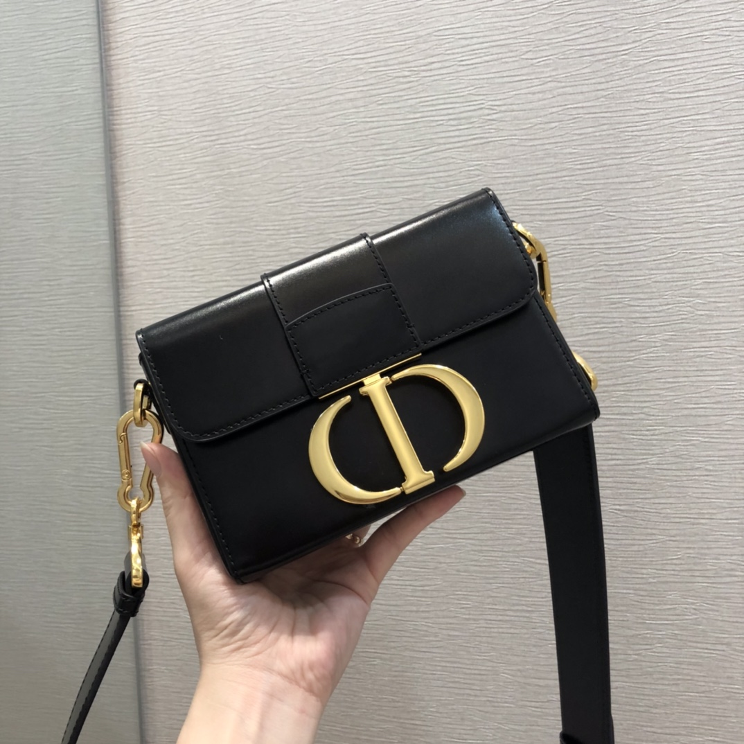 Dior Women CD Micro 30 Montaigne Bag Black Box Calfskin Flap Closure