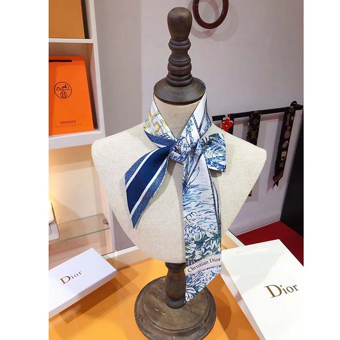 Dior Women CD Rêve D’Infini Mitzah Scarf Blue Multicolor Silk Twill