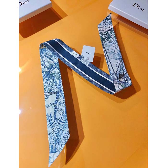 Dior Women CD Rêve D’Infini Mitzah Scarf Blue Multicolor Silk Twill