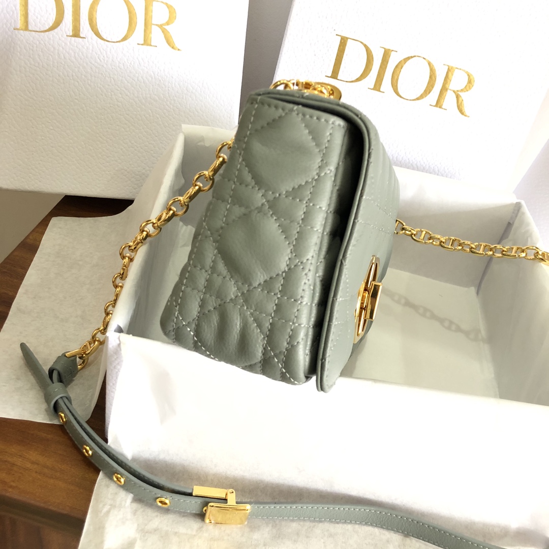Dior Women CD Small Dior Caro Bag Gray Supple Cannage Calfskin