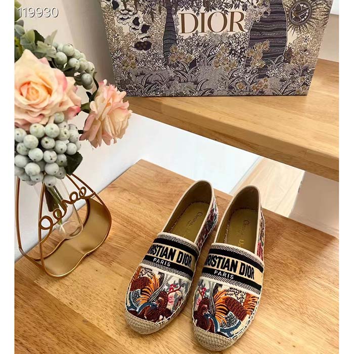 Dior Women Granville Espadrille White Multicolor Jardin D’Hiver Embroidered Cotton