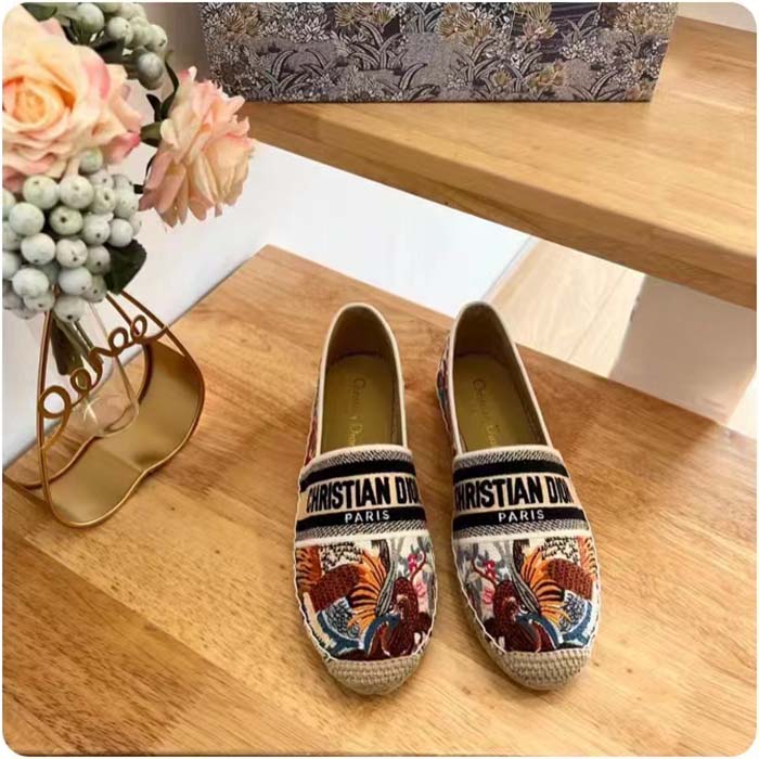 Dior Women Granville Espadrille White Multicolor Jardin D’Hiver Embroidered Cotton