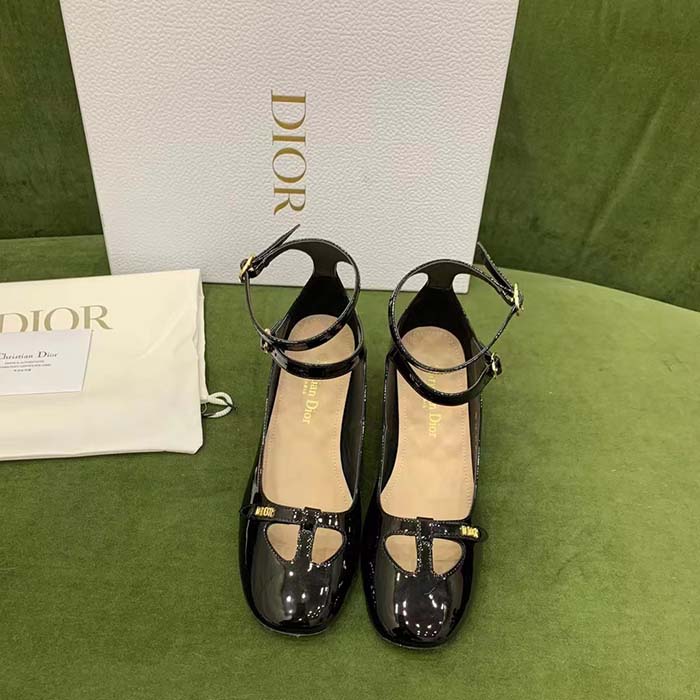 Dior Women Shoes CD Aime Dior Ballerina Pump Black Patent Calfskin