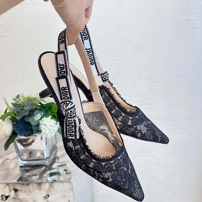 Dior Women Shoes CD J’Adior Slingback Pump Black Multicolor Cotton Jardin Botanique Embroidery