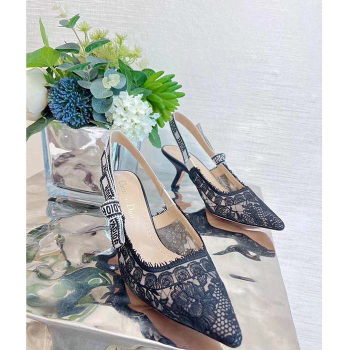 Dior Women Shoes CD J’Adior Slingback Pump Black Multicolor Cotton Jardin Botanique Embroidery