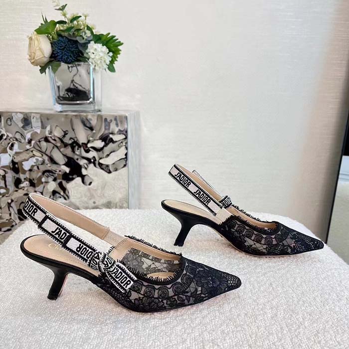 Dior Women Shoes CD J’Adior Slingback Pump Black Multicolor Cotton Jardin Botanique Embroidery