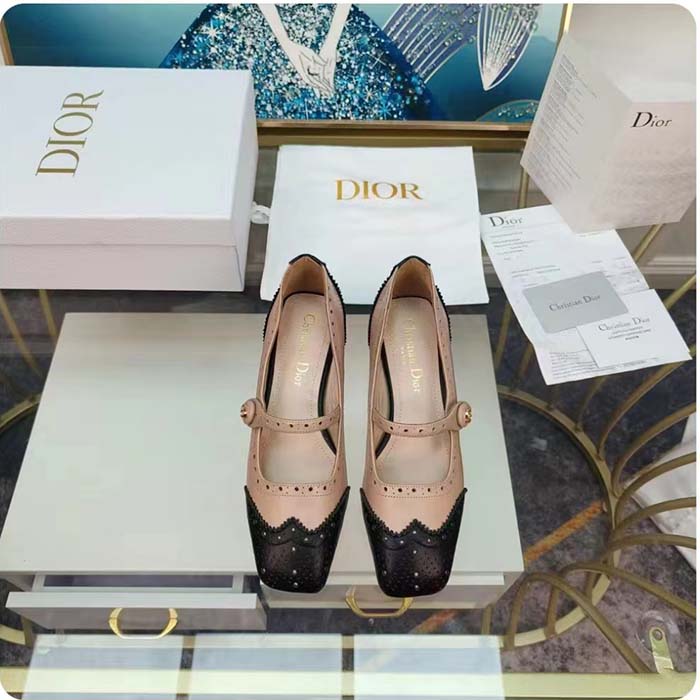 Dior Women Shoes CD Spectadior Ballet Pump Black Nude Perforated Calfskin