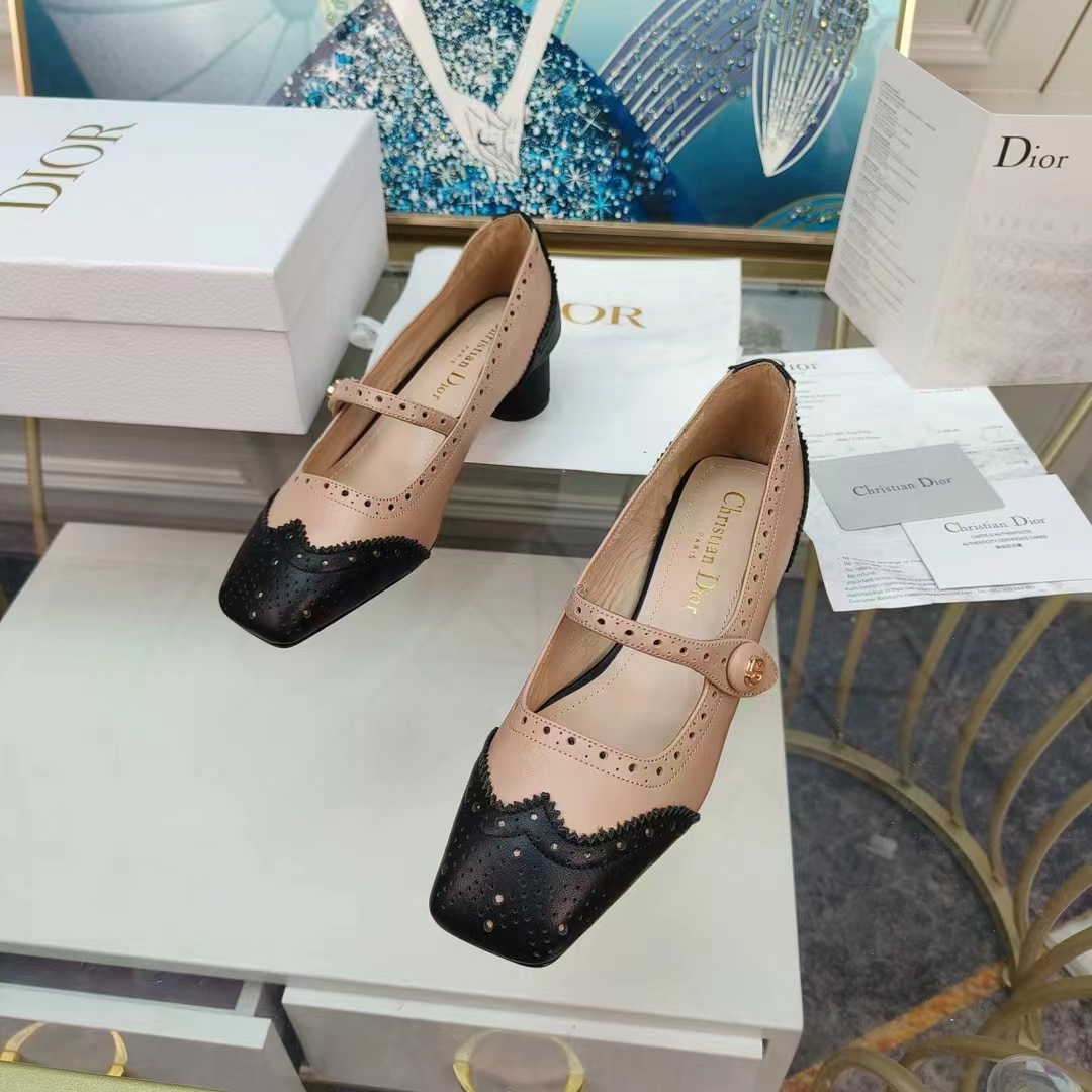 Dior Women Shoes CD Spectadior Ballet Pump Black Nude Perforated Calfskin