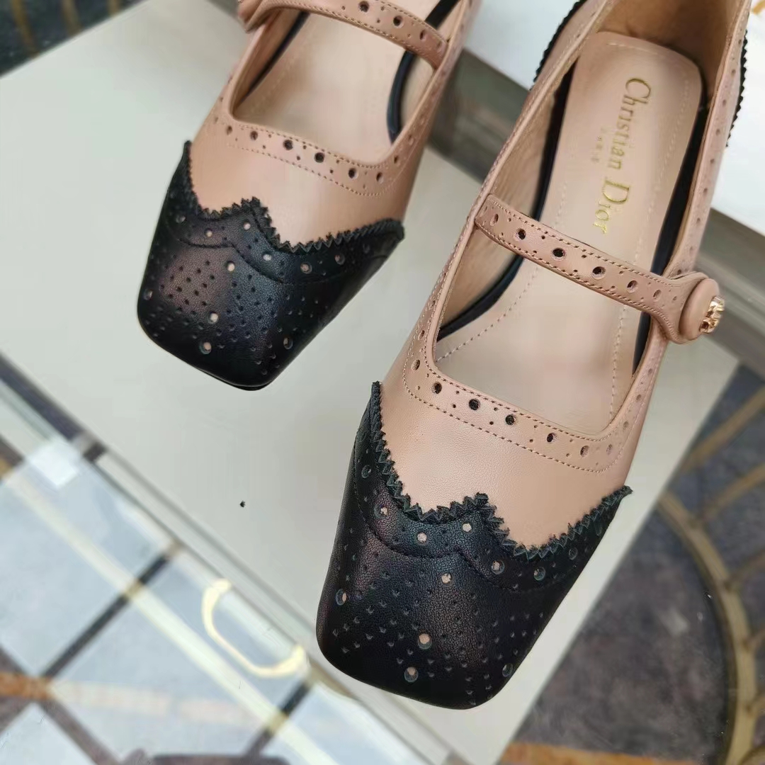 Dior Women Shoes CD Spectadior Ballet Pump Black Nude Perforated Calfskin