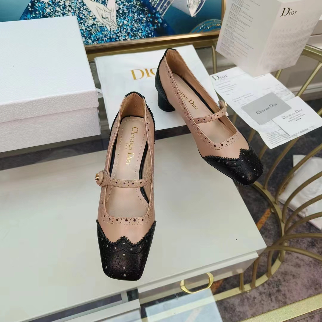 Dior Women Shoes CD Spectadior Ballet Pump Black Nude Perforated Calfskin
