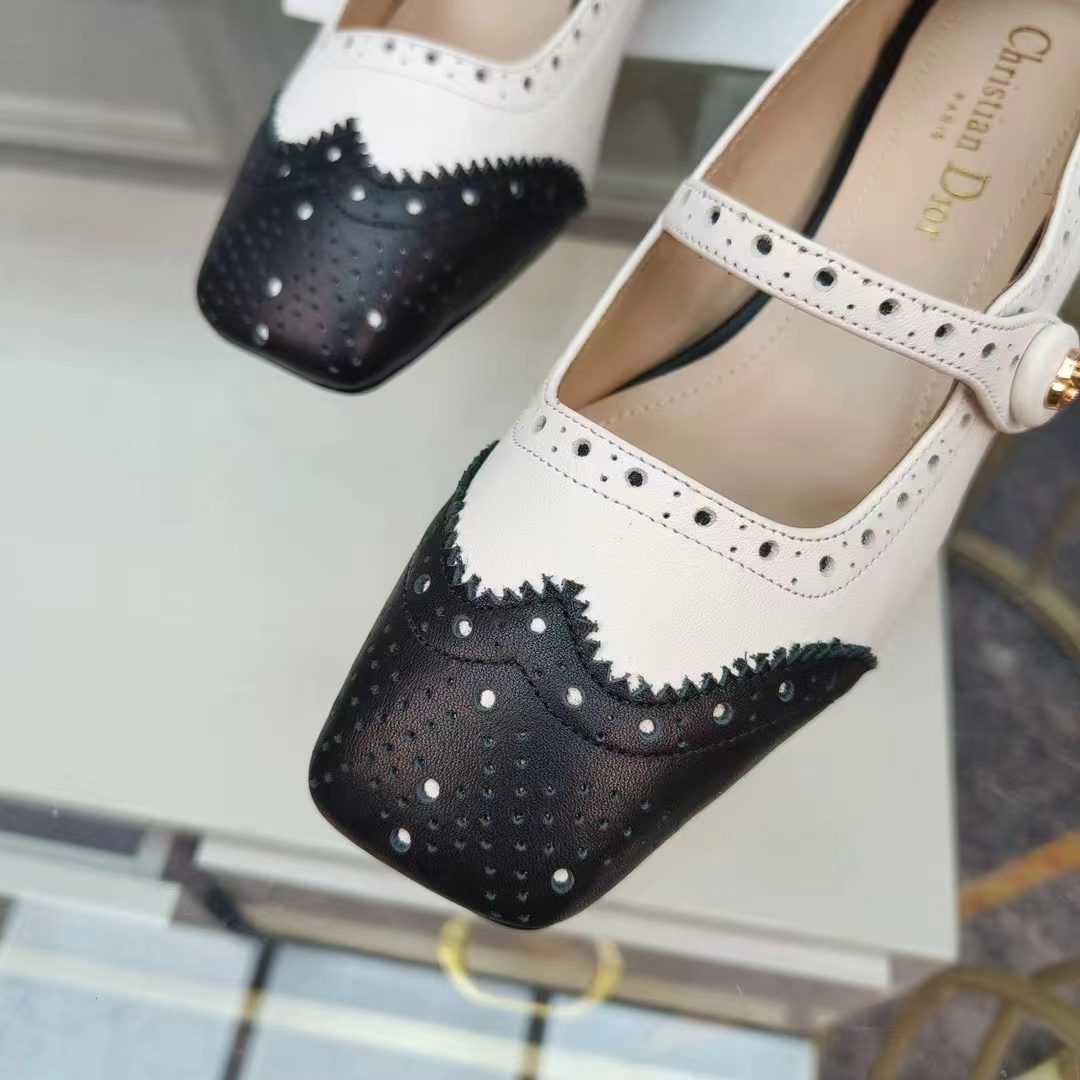 Dior Women Shoes CD Spectadior Ballet Pump Black White Perforated Calfskin