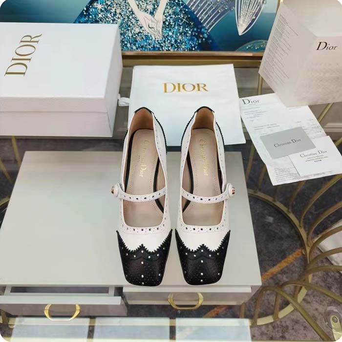 Dior Women Shoes CD Spectadior Ballet Pump Black White Perforated Calfskin