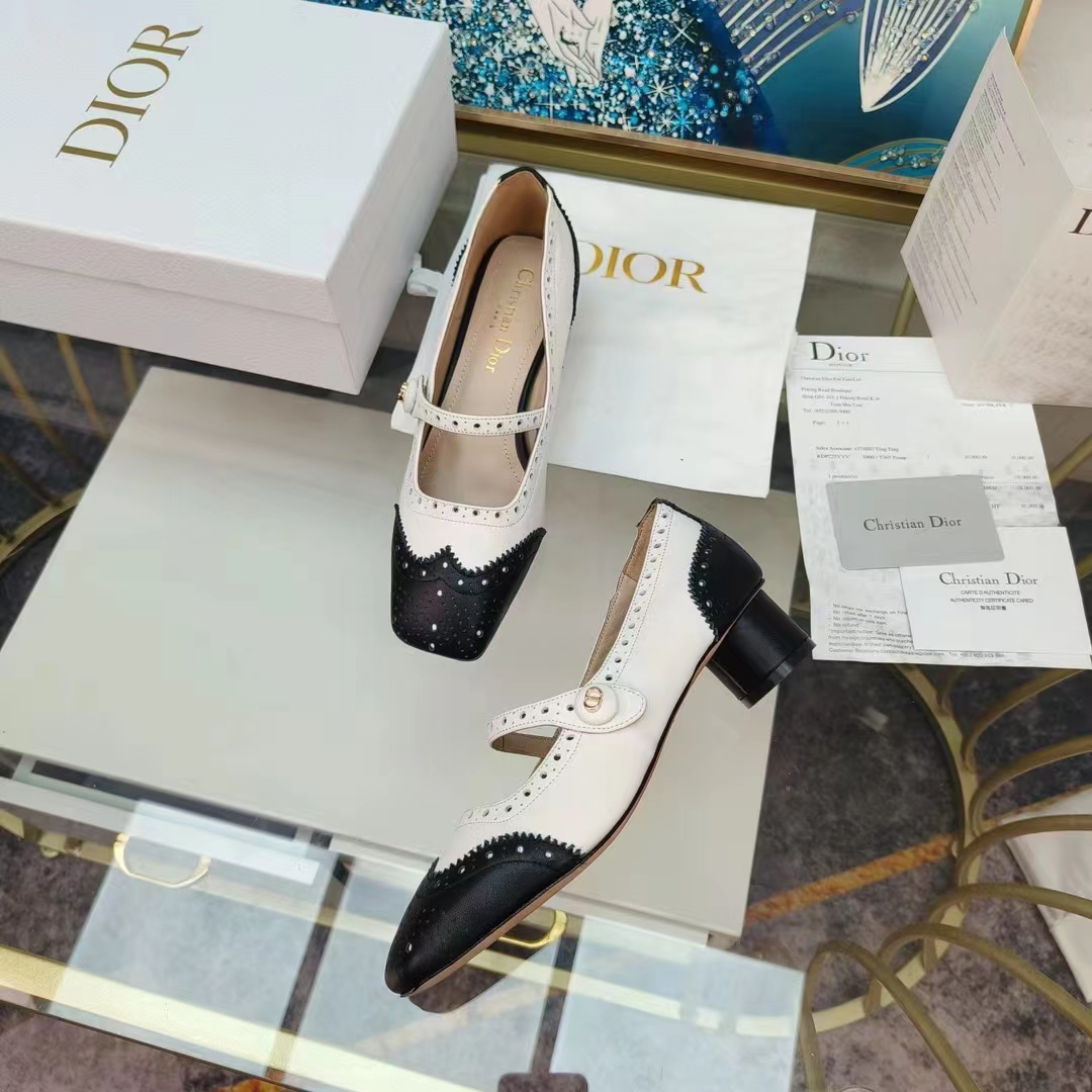 Dior Women Shoes CD Spectadior Ballet Pump Black White Perforated Calfskin