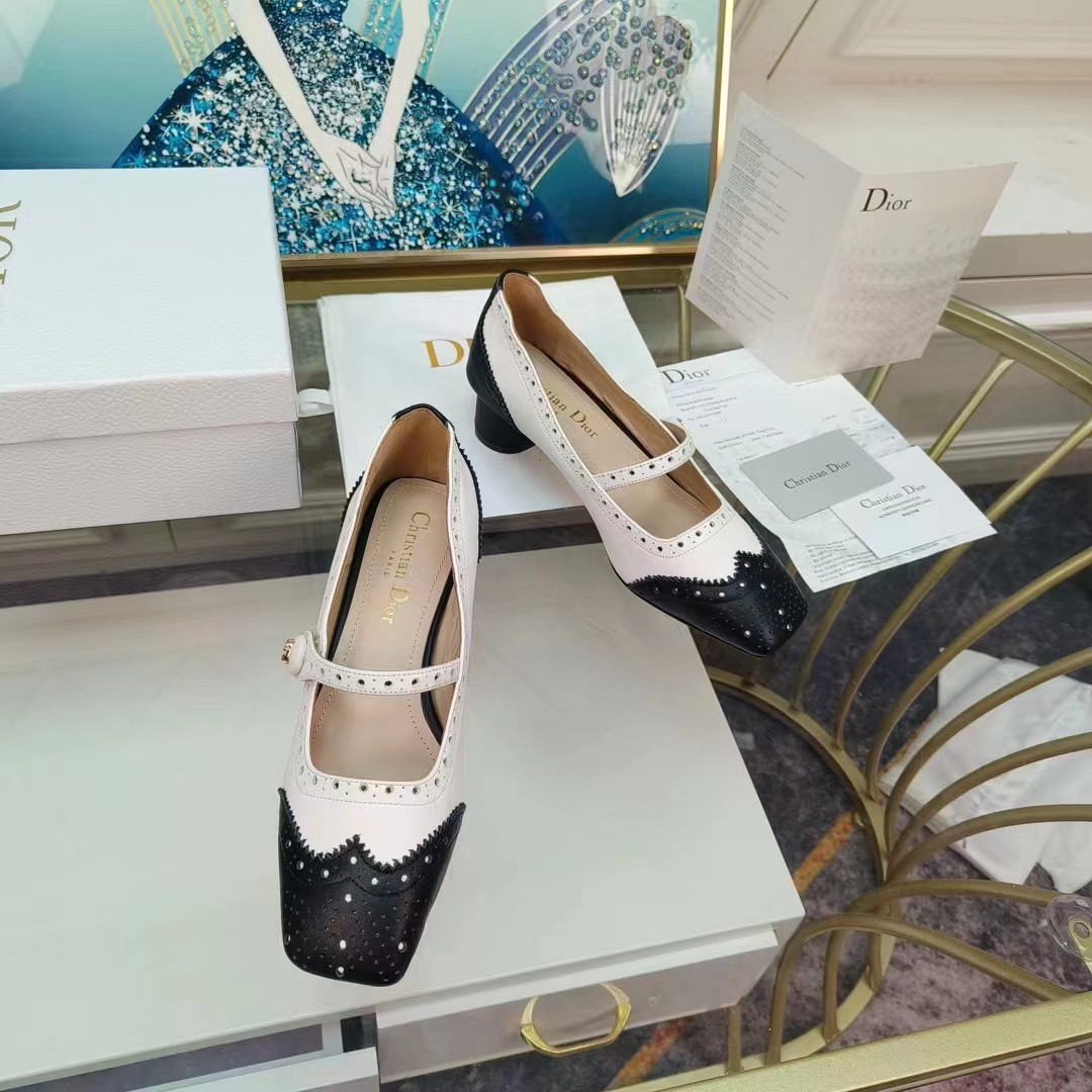 Dior Women Shoes CD Spectadior Ballet Pump Black White Perforated Calfskin