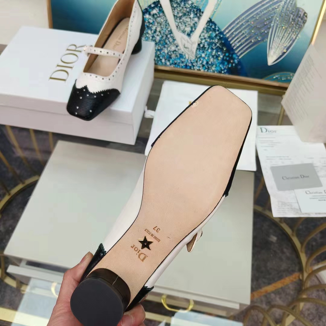 Dior Women Shoes CD Spectadior Ballet Pump Black White Perforated Calfskin