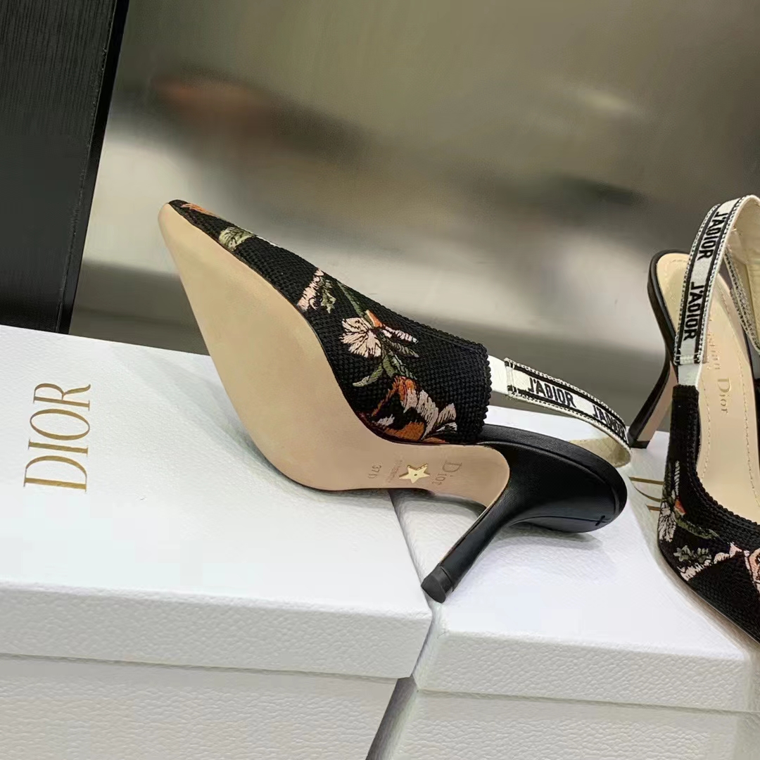 Dior Women Shoes J’Adior Slingback Pump Black Multicolor Cotton Jardin Botanique Embroidery