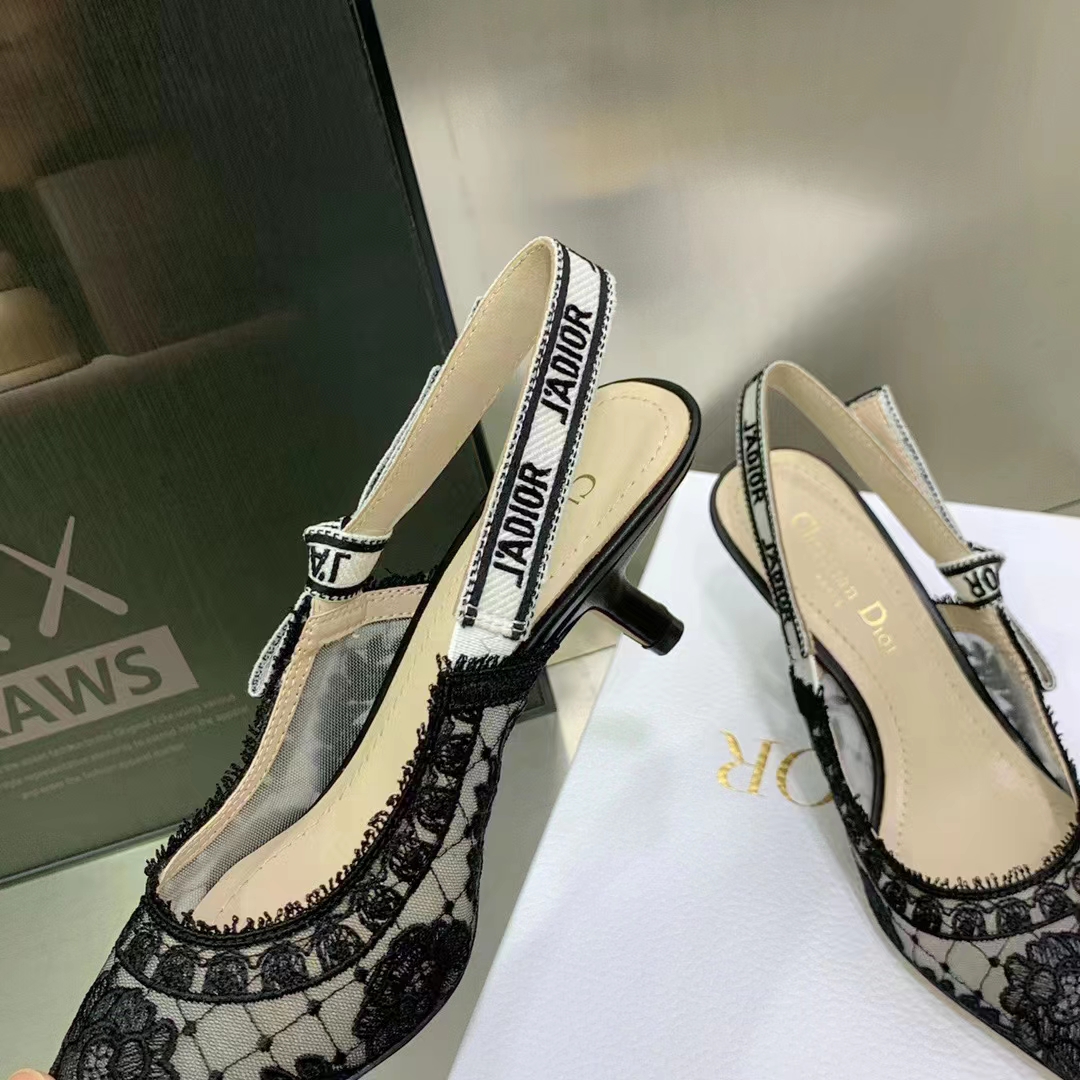 Dior Women Shoes J’Adior Slingback Pump Black Transparent Mesh Embroidered Roses
