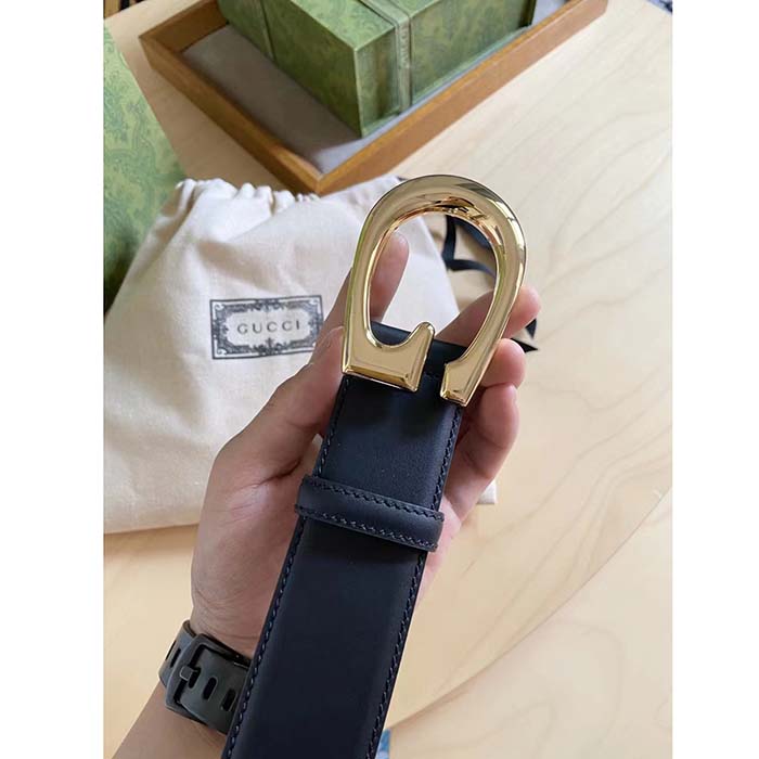 Gucci GG Unisex Belt with G Buckle Black Leather 4 Cm Width
