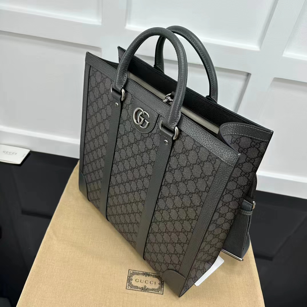 Gucci GG Unisex Ophidia Medium Tote Bag Grey Black GG Supreme Canvas