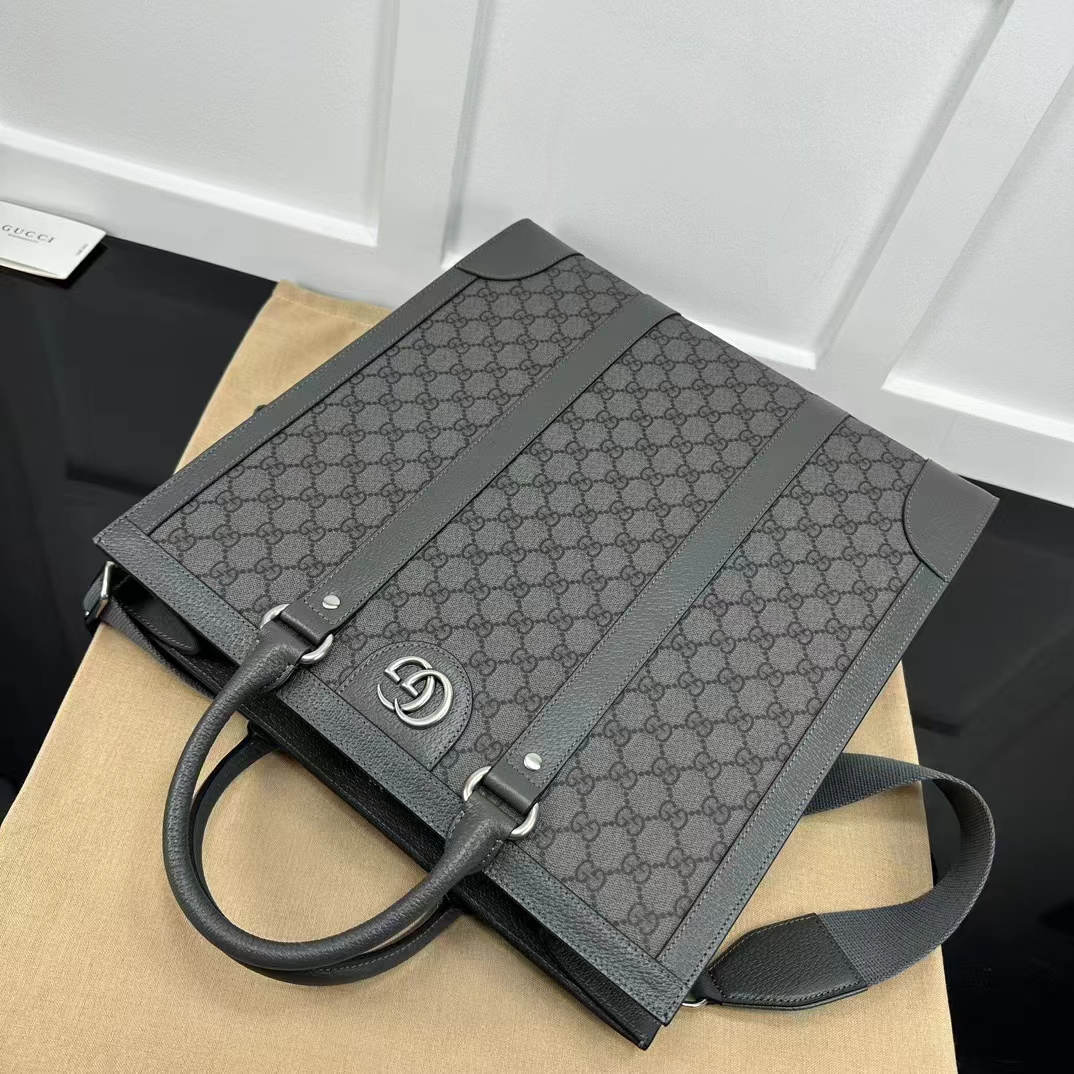 Gucci GG Unisex Ophidia Medium Tote Bag Grey Black GG Supreme Canvas