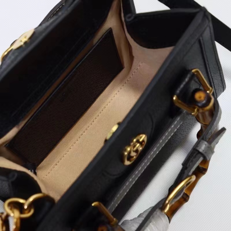 Gucci GG Women Diana Mini Tote Bag Black Leather Double G