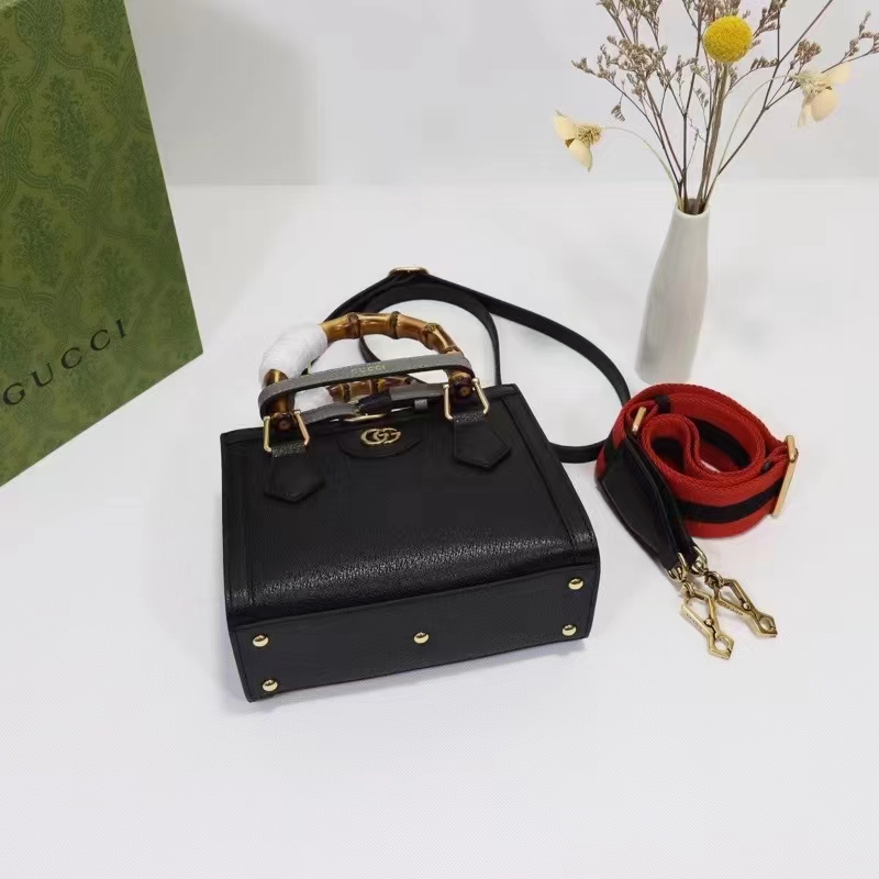 Gucci GG Women Diana Mini Tote Bag Black Leather Double G