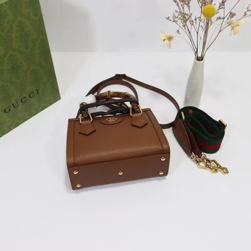 Gucci GG Women Diana Mini Tote Bag Cuir Brown Leather Double G