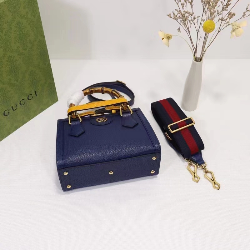 Gucci GG Women Diana Mini Tote Bag Royal Blue Leather Double G