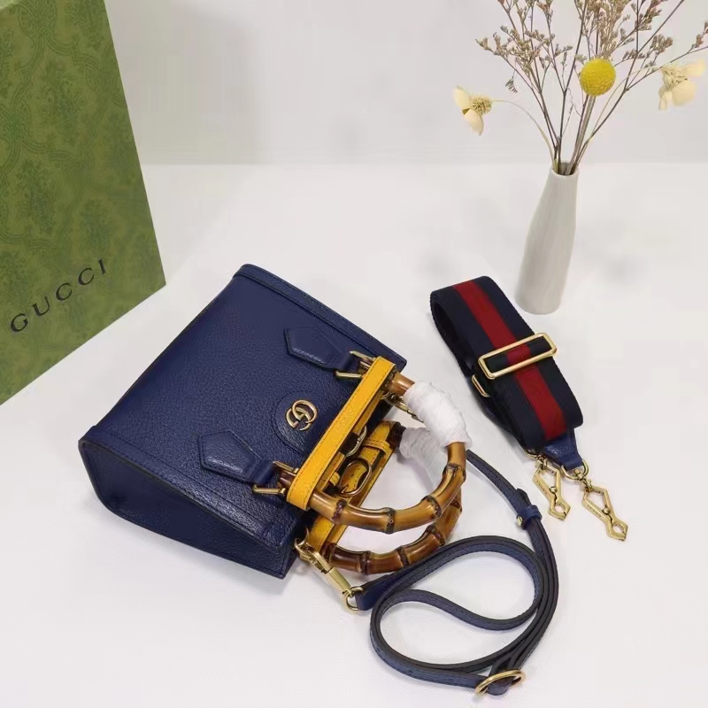 Gucci GG Women Diana Mini Tote Bag Royal Blue Leather Double G