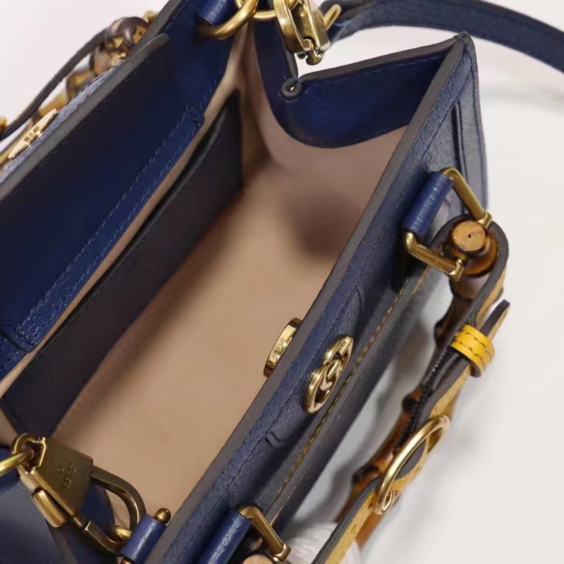 Gucci GG Women Diana Mini Tote Bag Royal Blue Leather Double G