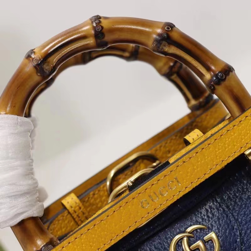 Gucci GG Women Diana Mini Tote Bag Royal Blue Leather Double G