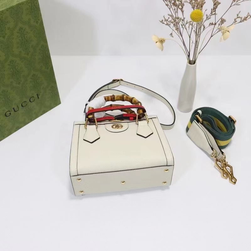 Gucci GG Women Diana Mini Tote Bag White Leather Double G