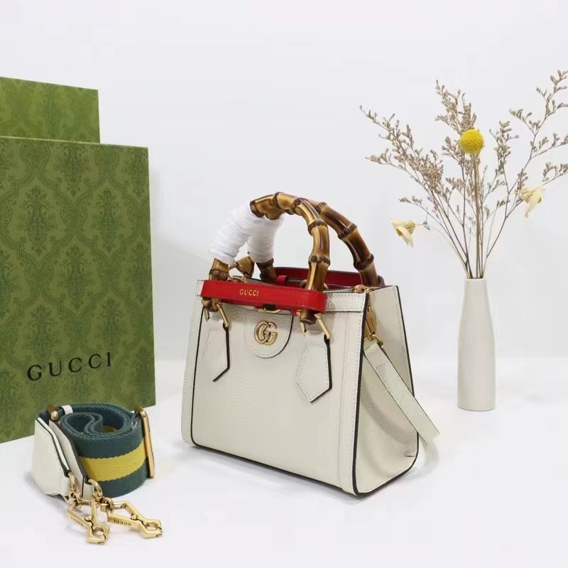 Gucci GG Women Diana Mini Tote Bag White Leather Double G